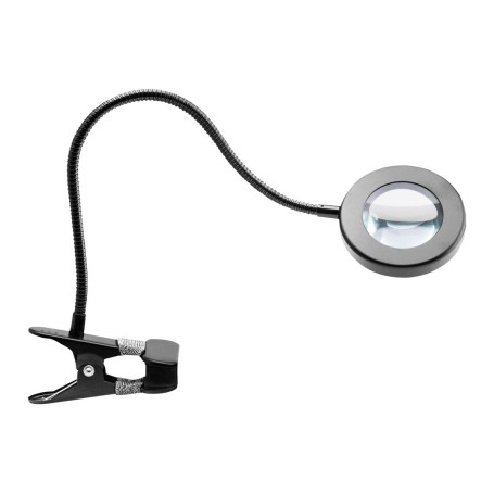 Zwarte Ring multicolor LED loeplamp met tafelklem