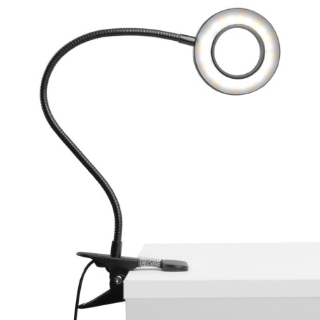Zwarte Ring multicolor LED loeplamp met tafelklem